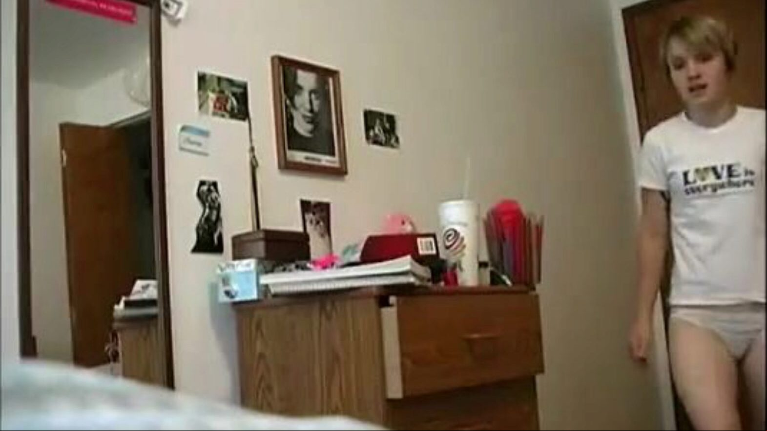 Blond short haired amateur plays with her sex-toy for camera